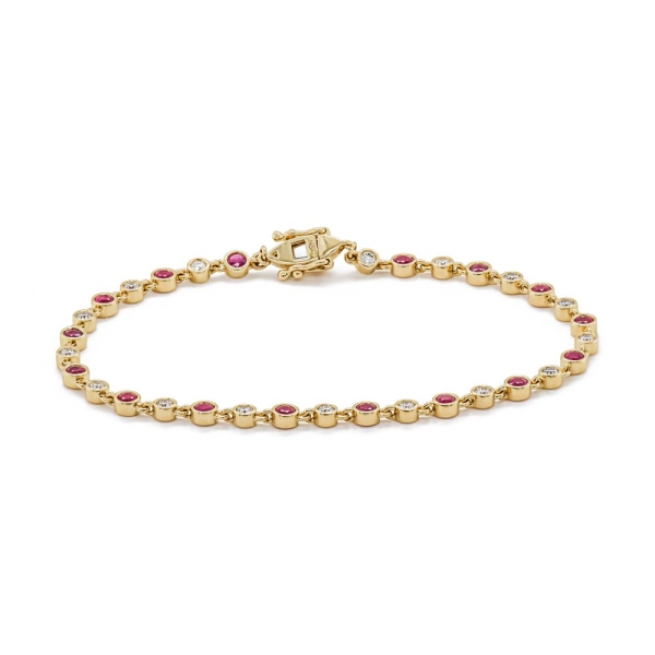18ct Yellow Gold Round Ruby and Diamond Chain Bracelet