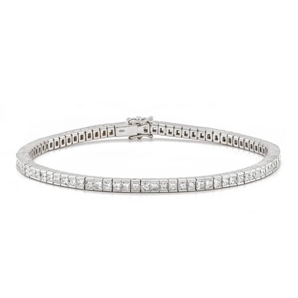 18ct White Gold Princess Cut Diamond Line Bracelet