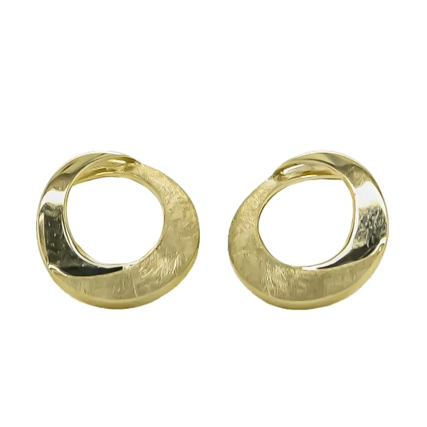 9ct Yellow Gold Satin & Polished Open Circle Stud Earrings