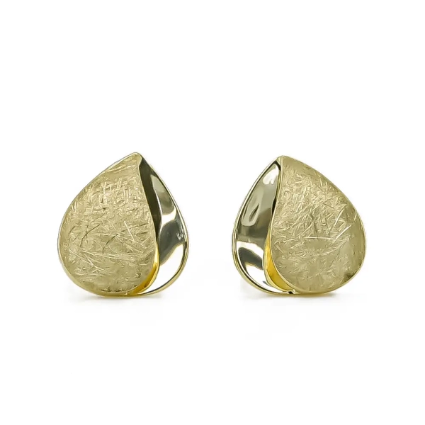 9ct Yellow Gold Polished & Satin Pearshaped Stud Earrings