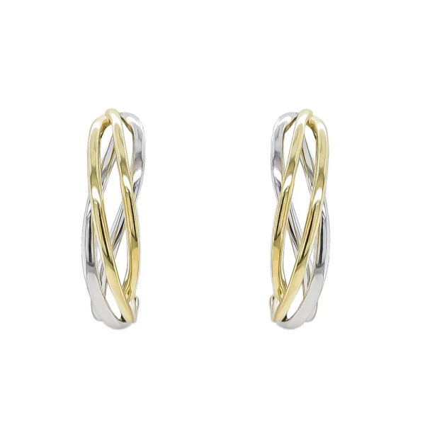 9ct Yellow & White Gold Entwined Strand Half Hoop Earrings