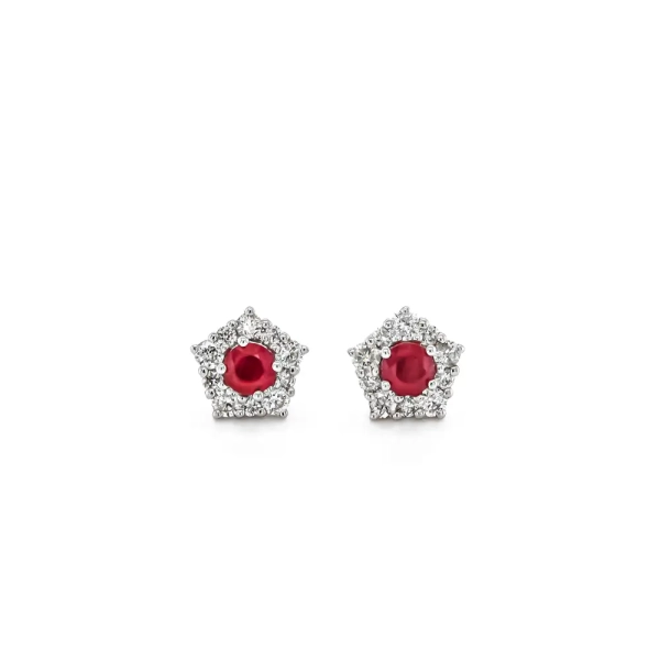 9ct White Gold Diamond & Ruby Cluster Stud Earrings