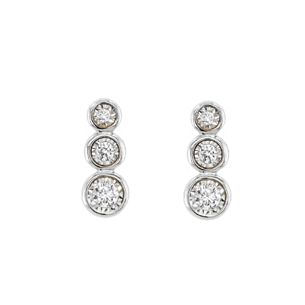 9ct White Gold Three Stone Illusion Drop Earrings .16cts