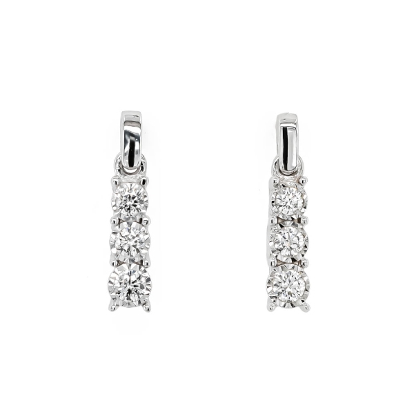 9ct White Gold Diamond Dropper Illusion Earrings .30cts