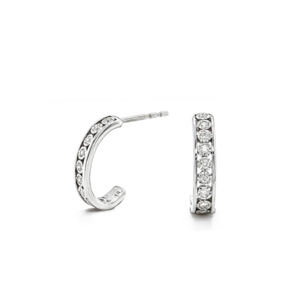 9ct White Gold Brilliant Cut Diamond Channel Set Half Hoop Earrings