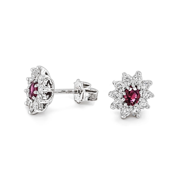 18ct White Gold Diamond & Ruby Cluster Earrings