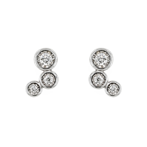 9ct White Gold Round Diamond Scattered Illusion Drop Earrings .16cts