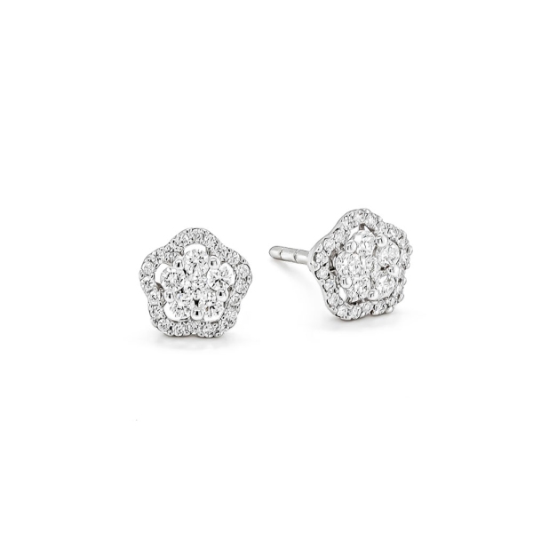 18ct White Gold Diamond Flower Cluster Earrings .44cts