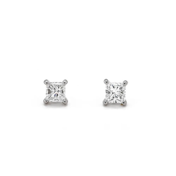 18ct White Gold Princess Cut 0.51ct Diamond Claw Set Stud Earrings