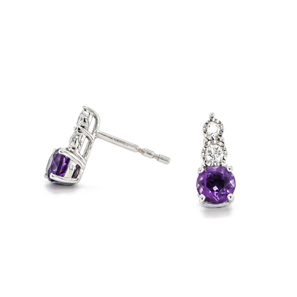 9ct White Gold Amethyst and Diamond Illusion Drop Earrings