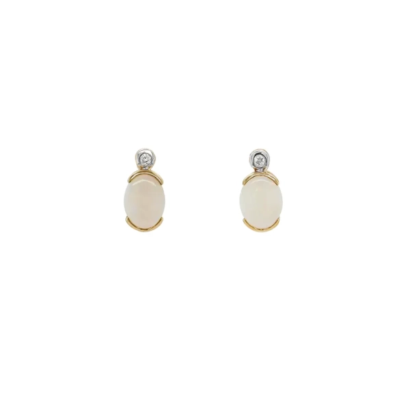 9ct Yellow Gold 0.04ct Diamond & Opal Drop Earrings