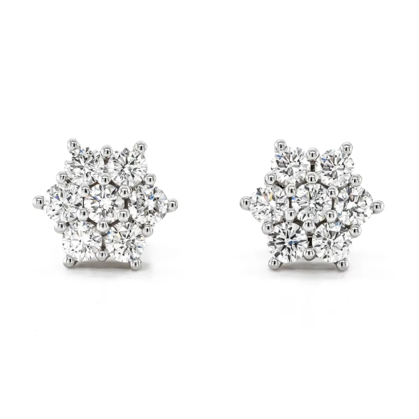 18ct White Gold Brilliant Cut 2.00ct Diamond Cluster Stud Earrings