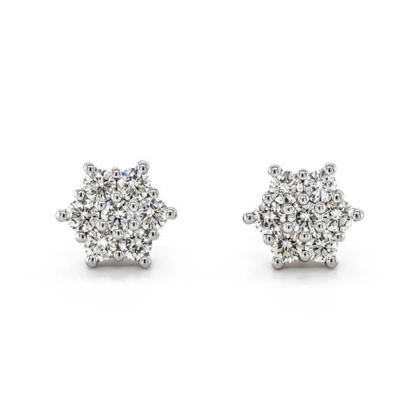 18ct White Gold Brilliant Cut 1.05ct Diamond Cluster Stud Earrings