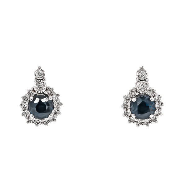 9ct White Round Sapphire and Diamond Cluster Drop Earrings