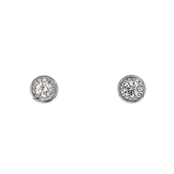 9ct White Gold Diamond Illusion Rub Set Stud Earrings .25cts