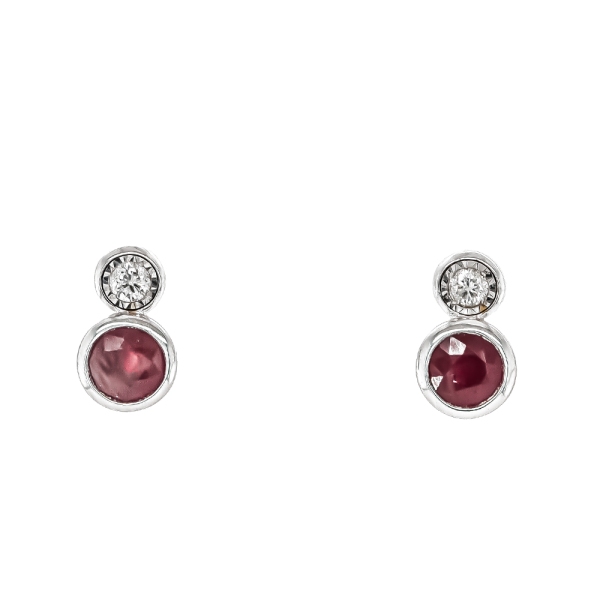 9ct White Gold Illusion Diamond And Ruby Drop Earrings
