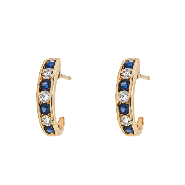 18ct Yellow Gold Sapphire and Diamond Channel Set Hoop Earrings