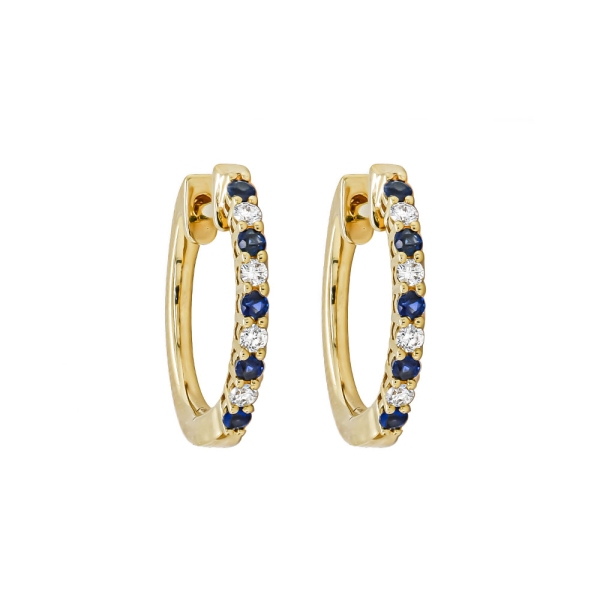 18ct Yellow Gold Sapphire and Diamond Claw Set Hoop Earrings