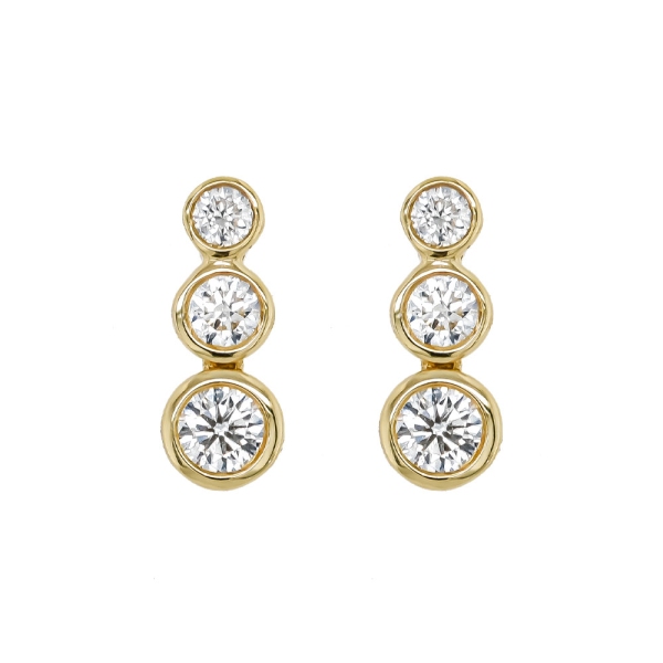 18ct Yellow Gold Three Stone Diamond Drop Earrings .41cts