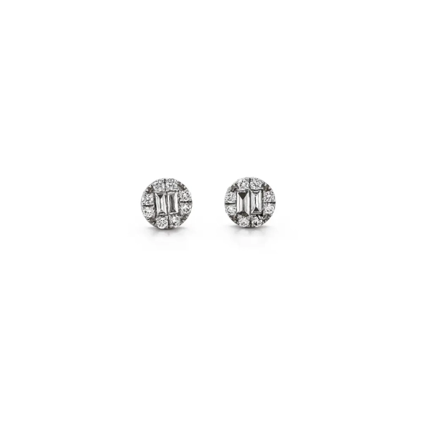18ct White Gold Baguette and Brilliant Cluster Stud Earrings .19cts