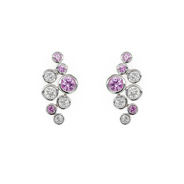 18ct White Gold Pink Sapphire and Diamond Bubble Drop Earrings