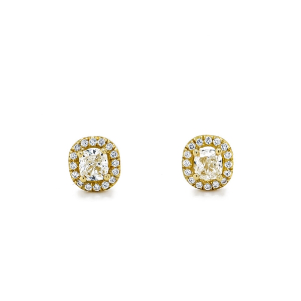18ct Yellow Gold Cushioned and Brilliant Cut Diamond Stud Earrings