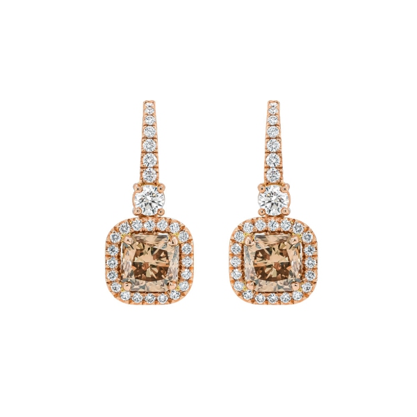 18ct Rose Gold Fancy Brown and White Diamond Drop Earrings