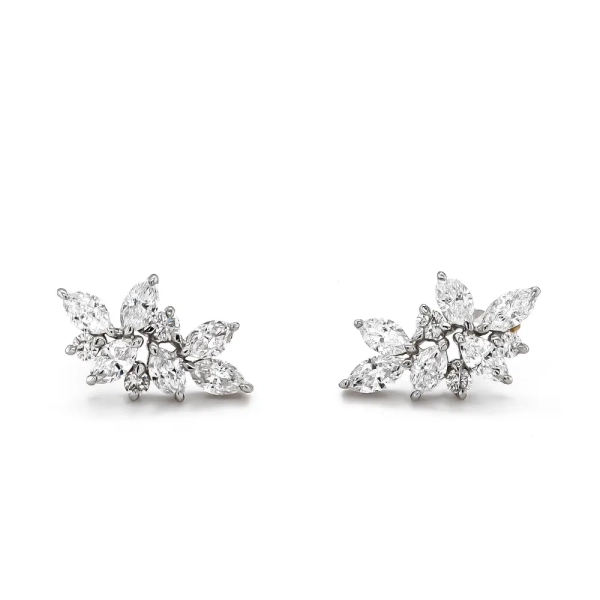 18ct White Gold Diamond Leaf Stud Earrings