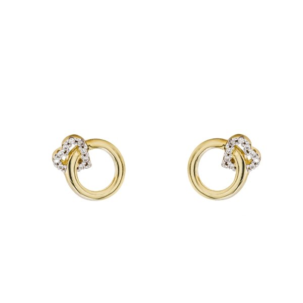 9ct Yellow Gold Circle with Diamond Heart Earrings