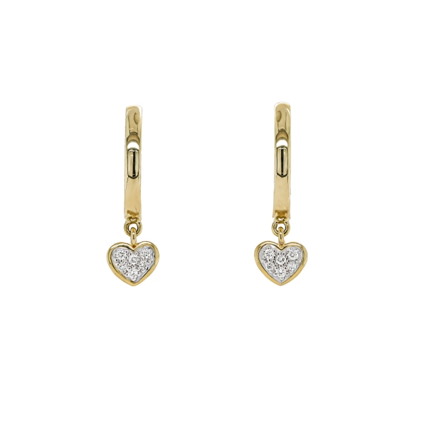 9ct Yellow Gold Polished Hoop with Diamond Heart Drop Earrings