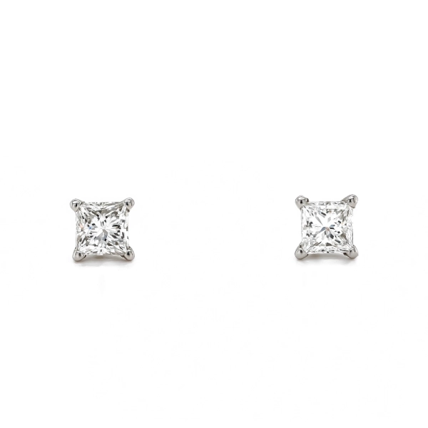 18ct White Gold Princess Cut Diamond Stud Earrings 0.70ct