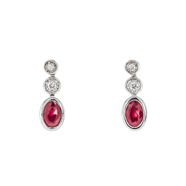 9ct White Gold Ruby & Diamond Illusion Drop Earrings 