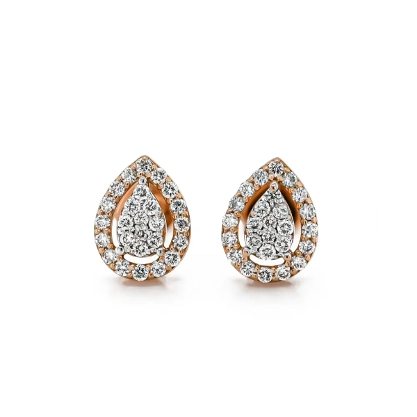18ct Rose & White Gold Brilliant Cut Diamond Cluster Pear Shaped Stud Earrings