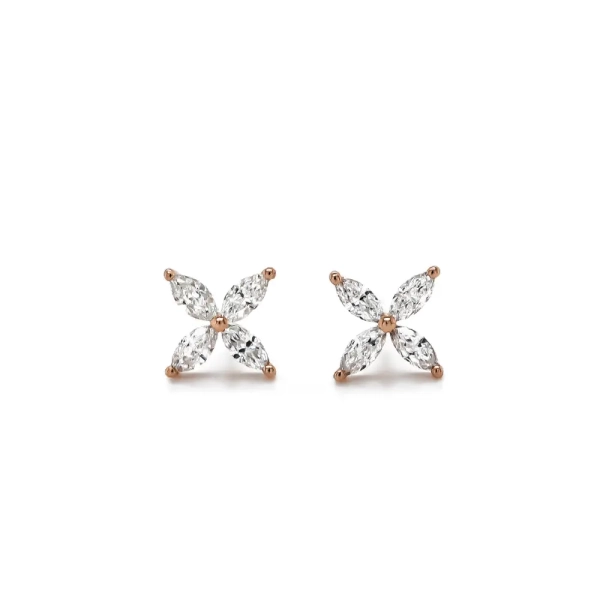 18ct Rose Gold Marquise Diamond Stud Earrings