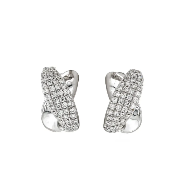 18ct White Gold Brilliant Cut Diamond Cross Over Huggie Earrings
