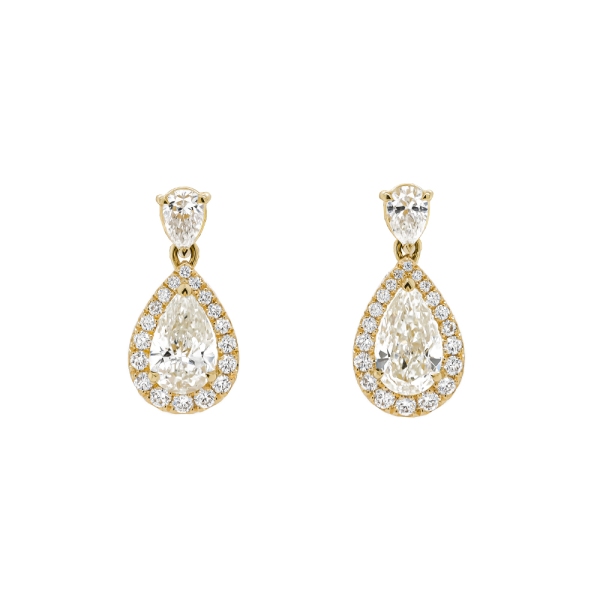 18ct Yellow Gold Pear & Brilliant Cut Diamond Cluster Drop Earrings