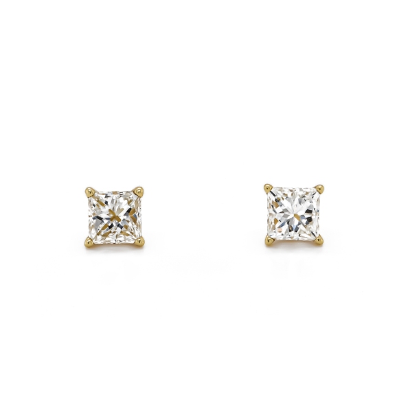 18ct Yellow Gold Princess Cut Diamond Stud Earrings .45cts