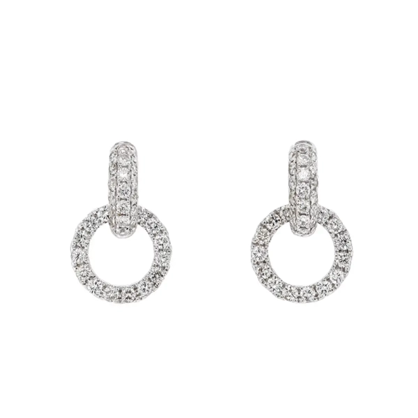 18ct White Gold Diamond Half Hoop & Circle Drop Earrings
