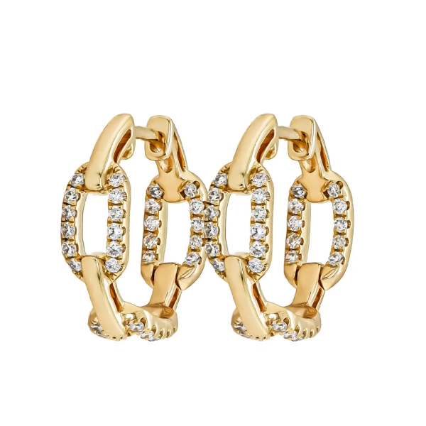 18ct Yellow Gold Diamond Link Hoop Earrings