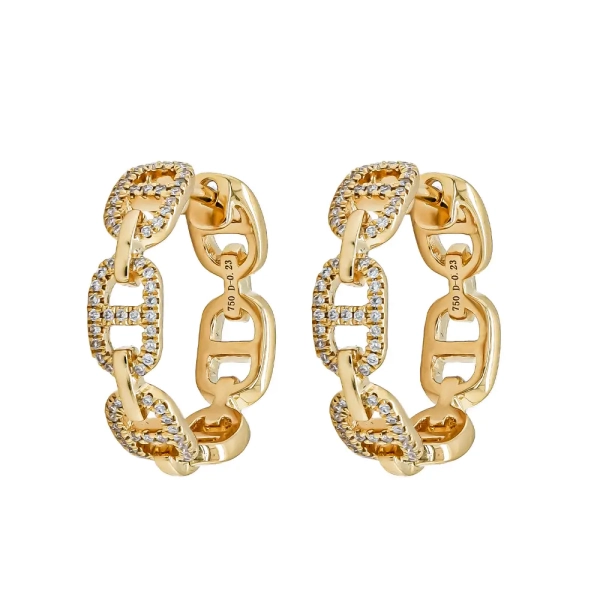 18ct Yellow Gold Diamond Oval Link & Bar Hoop Earrings