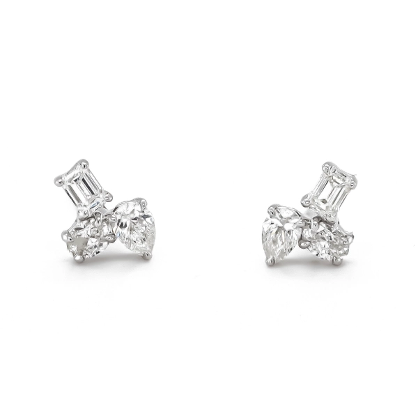 18ct White Gold Pear, Oval & Emerald Cut Diamond Stud Earrings