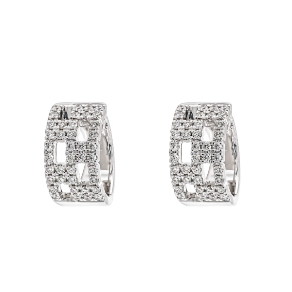 18ct White Gold Diamond Wide Patterned Hoop Earrings