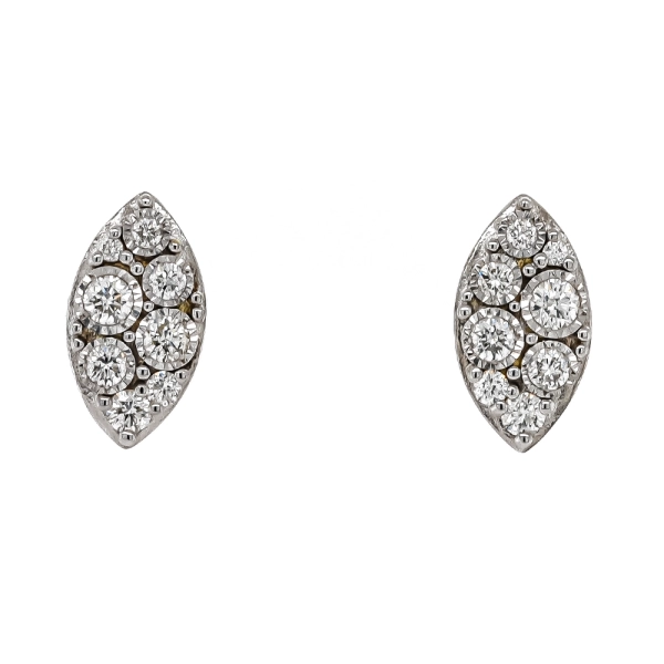9ct White Gold Brilliant Cut Diamond Illusion Set Marquise Shaped Stud Earrings