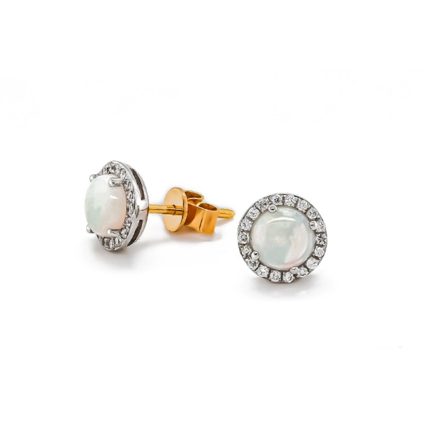 18ct Yellow and White Gold Opal and Diamond Stud Earrings
