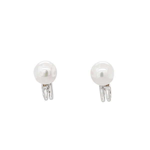 9ct White Gold Double Strand Half Hoop Freshwater Pearl Earrings