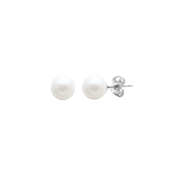 9ct White Gold Cultured River Pearl Stud Earrings 6mm