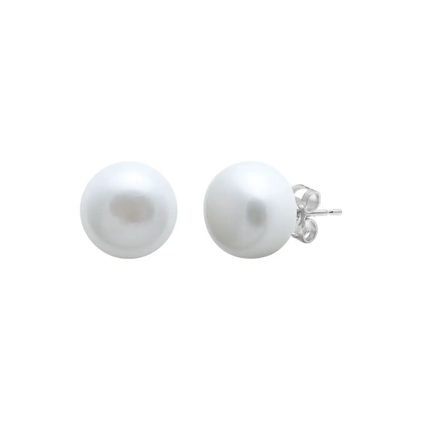9ct White Gold Cultured River Pearl Stud Earrings 10mm