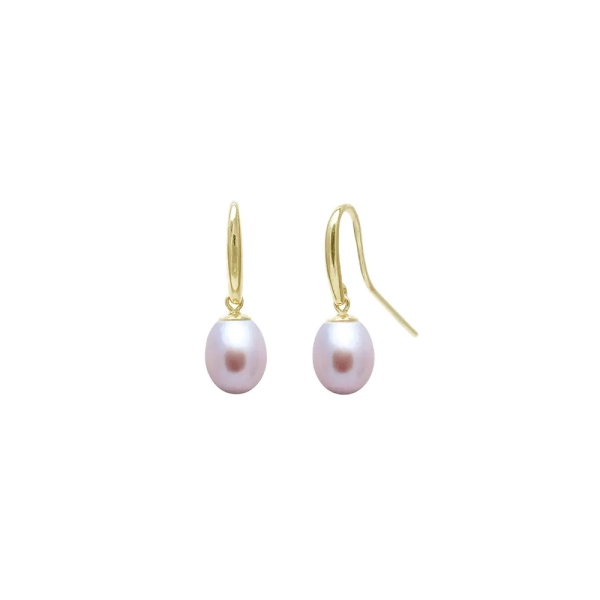 9ct Yellow Gold Pink Cultured Pearl Drop Hook Earrings