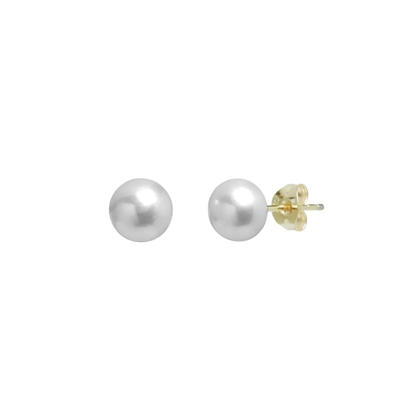 9ct Yellow Gold Grey Button Shaped Cultured River Pearl Stud Earrings