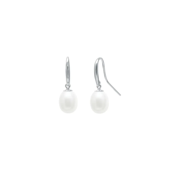9ct White Gold Teardrop Cultured River Pearl Hook Fitting Earrings